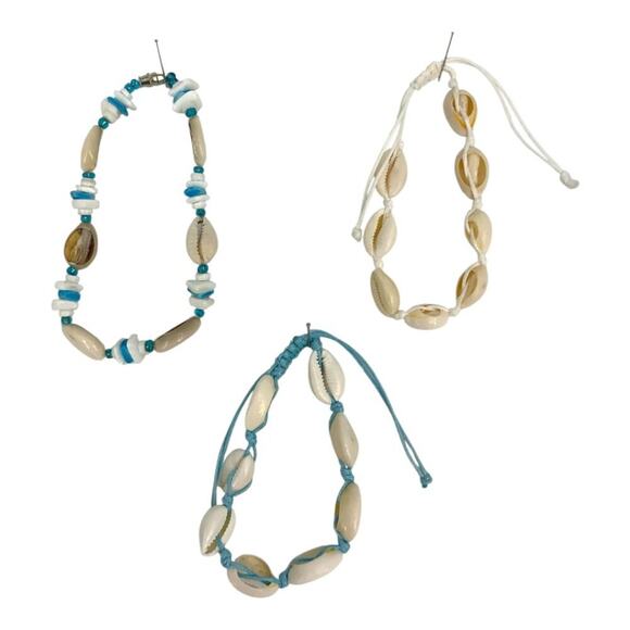 Set of 3 Cowrie Shell Bracelets Blue White - Picture 3 of 3